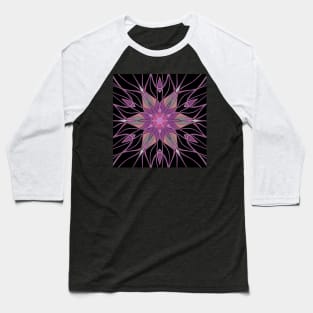 Cartoon Mandala Flower Black Purple and Pink Baseball T-Shirt